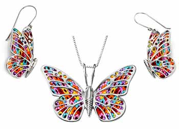 Millefiori Butterfly Necklace & Dangle Earrings