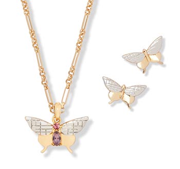 Butterfly Pendant Necklace & Stud Earrings